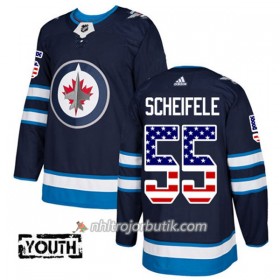 Barn Ishockey Winnipeg Jets Tröja Mark Scheifele 55 Adidas 2017-2018 Marinblå USA Flag Fashion Authentic